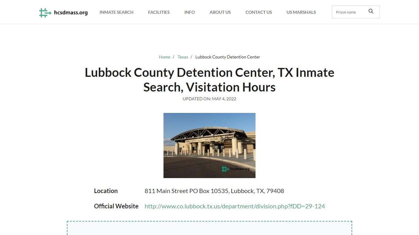 Lubbock County Detention Center, TX Inmate Search, Visitation Hours